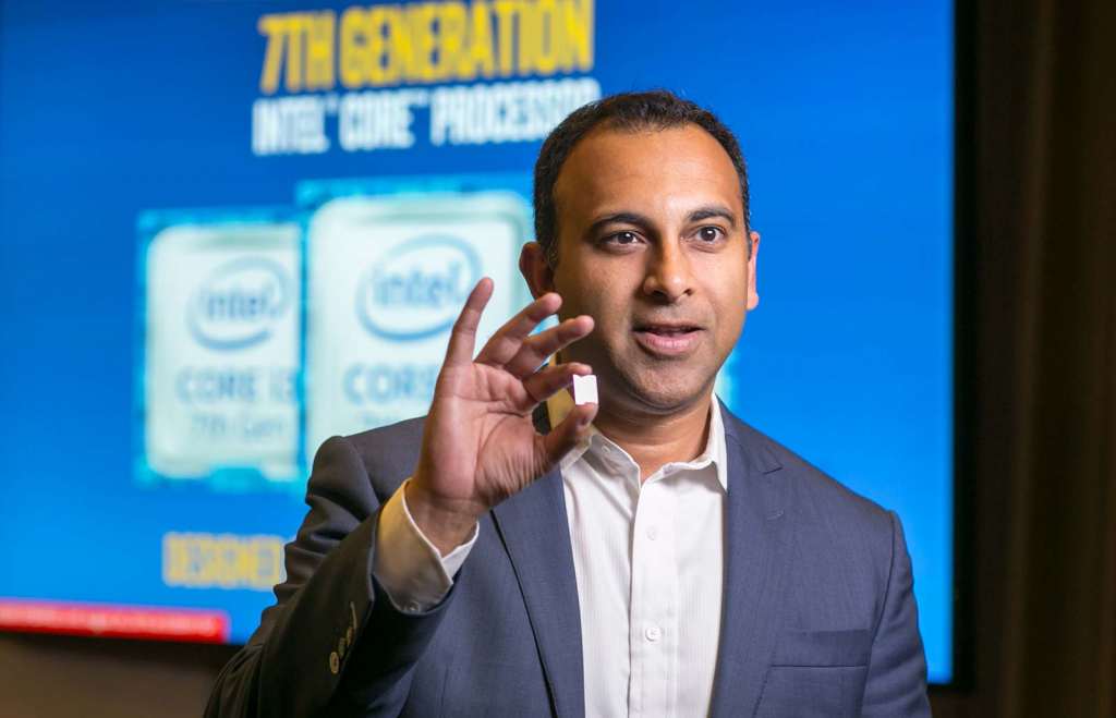 Intel's Navin Shanoy holds up the new processor. Credit: Intel