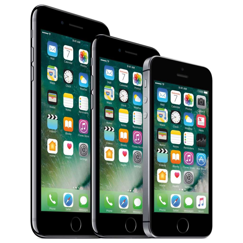 The iPhone range as it now stands, with the iPhone 7 Plus, the iPhone 7, and the iPhone SE.