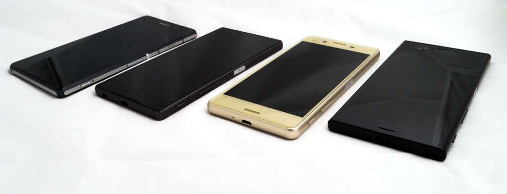 Evolution throughout the years, from left to right: Sony Z2, Z5, X Performance, XZ.