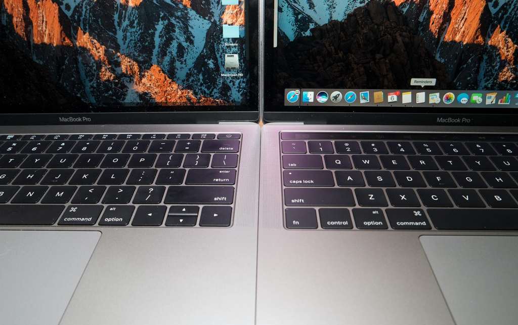 Regular MacBook Pro without the Touch Bar on the left ($2199), MacBook Pro with Touch Bar and Touch ID on the right ($2699). 