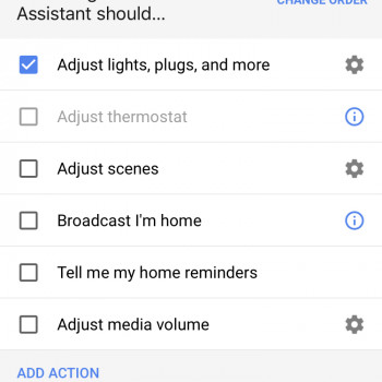 Google Home settings for a routine