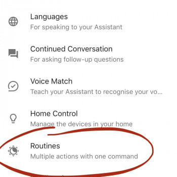 Google Home routines - Routines control in Google Assistant settings
