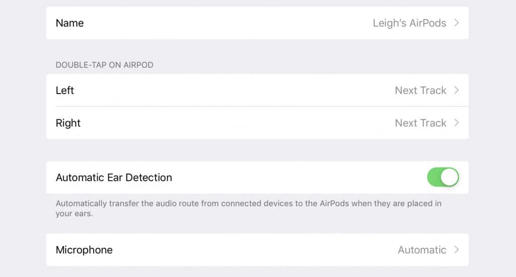 Apple AirPods controls on iOS (iPad)