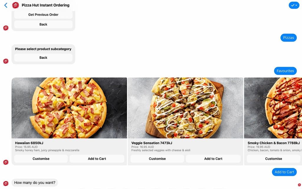 Pizza Hut ordering over Facebook Messenger