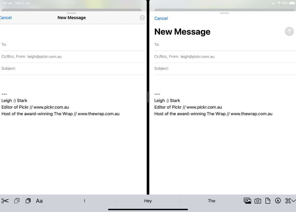 Mail side by side in iPadOS Beta