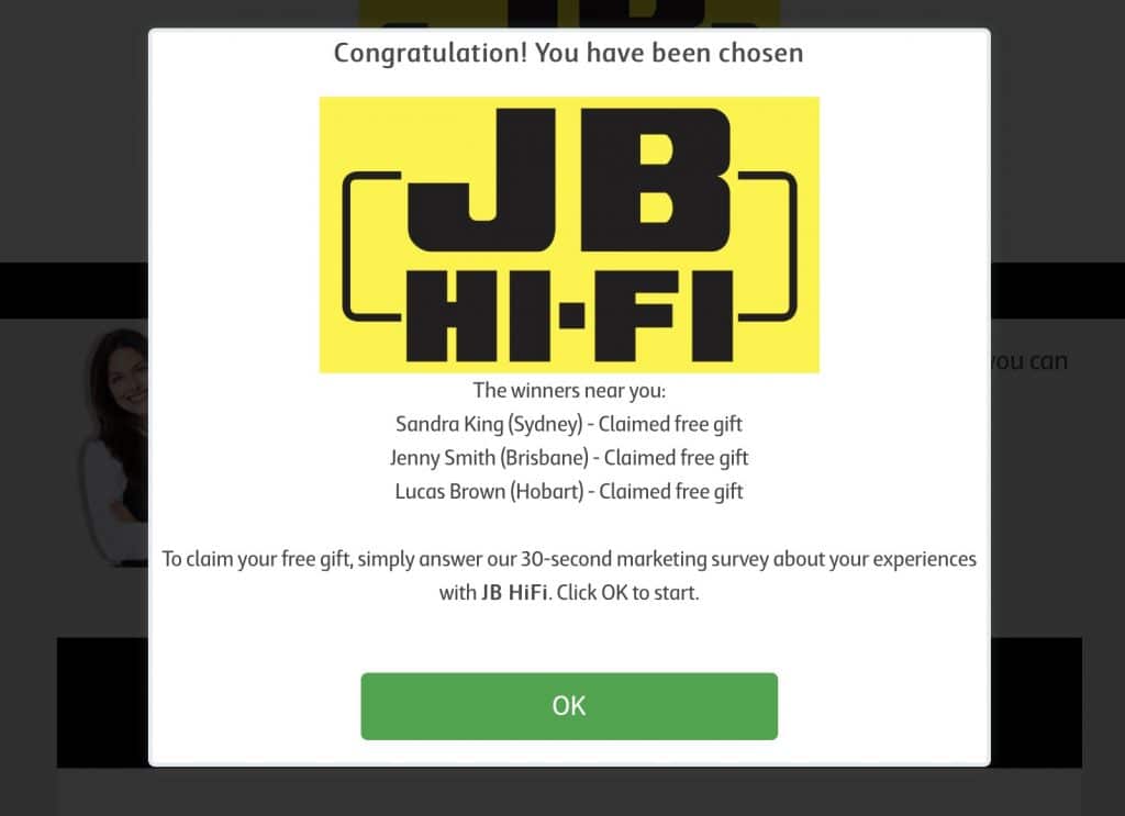 The JB HiFi used on a scam