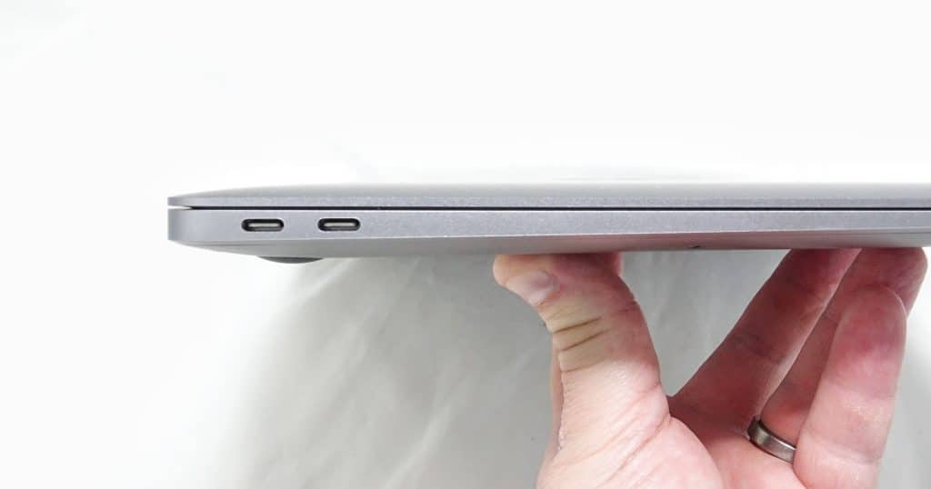 The two Type C Thunderbolt ports on the 2020 MacBook Air