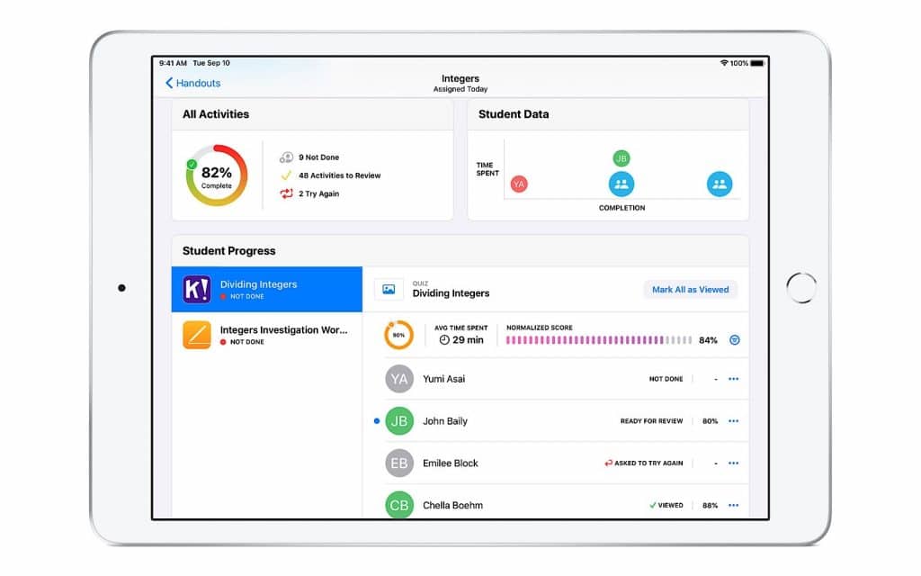 Tracking student results with Apple Classroom on the iPad