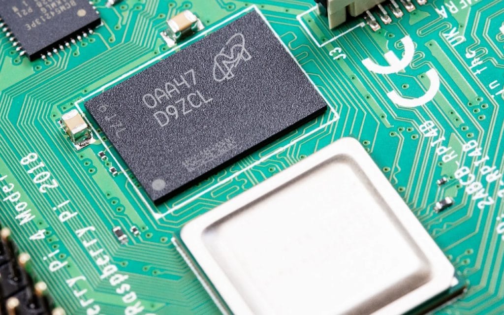 The 8GB RAM chip on the Raspberry Pi 4