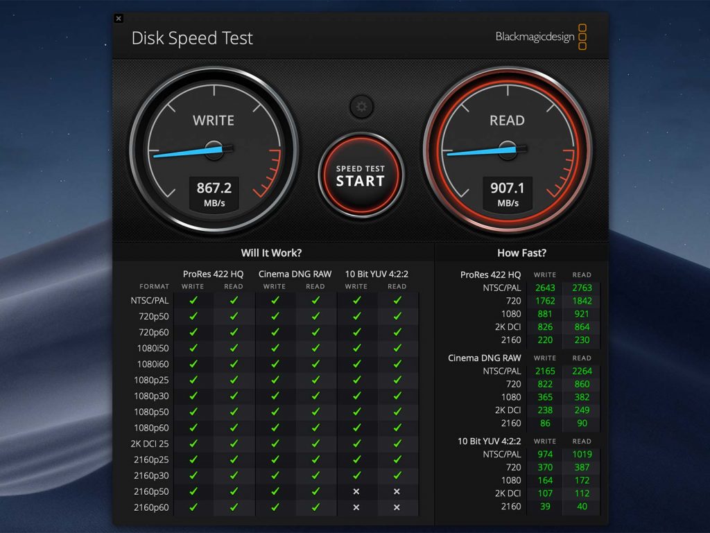 Blackmagic Speed Test on the Samsung T7 Touch SSD