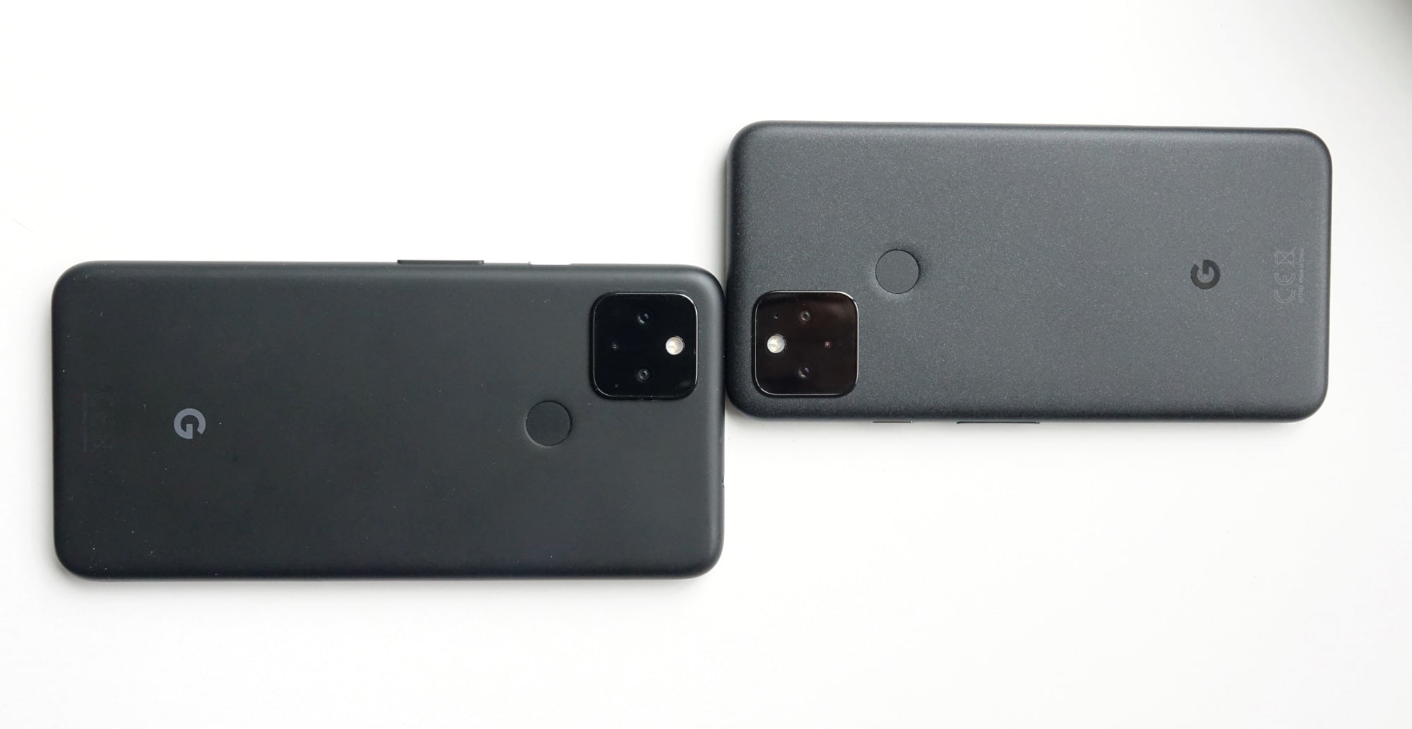 The cameras on the Pixel 4a with 5G (left) and the Pixel 5 (right).