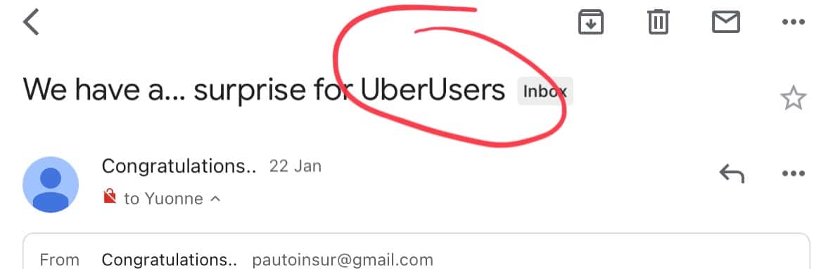 The term "UberUsers" without a space is likely a scammer's attempt to bypass spam filters.