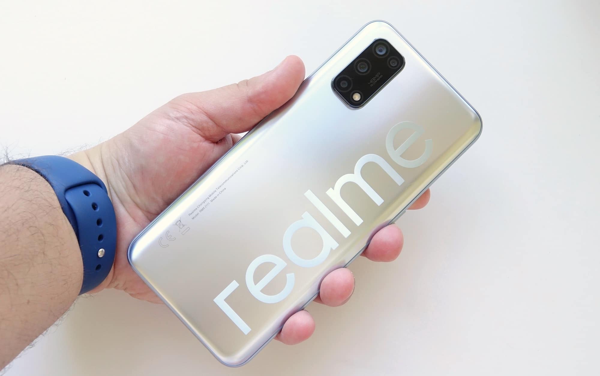 Holding the silver 7 5G, you'll find a pretty sizeable "Realme" brand waiting for you.