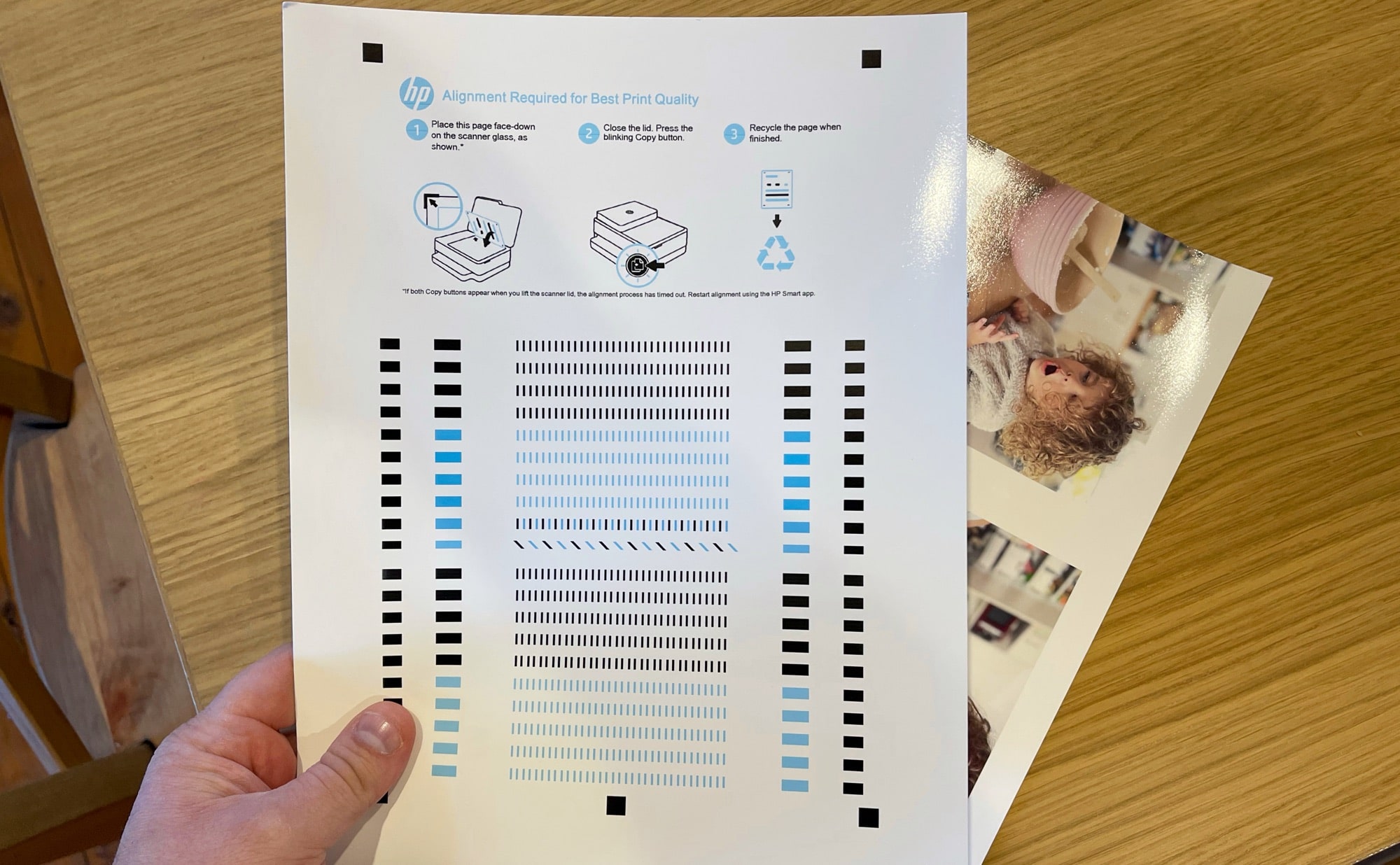 It's so nice HP decided to randomly print an alignment sheet on a sheet of expensive warm tone Harman fibre paper. Thank you, HP. I'm sure this will count against my bandwidth, and it's a waste of good paper, too.