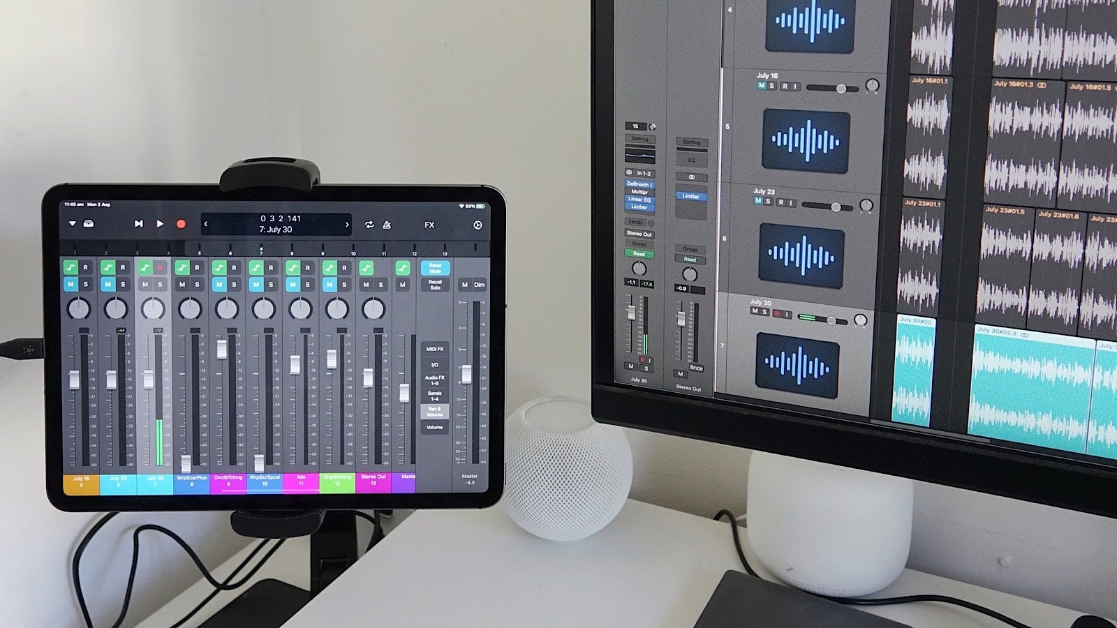 We use the TwelveSouth HoverBar Duo as an iPad extension to a large monitor, handy for mixing with Logic Pro.