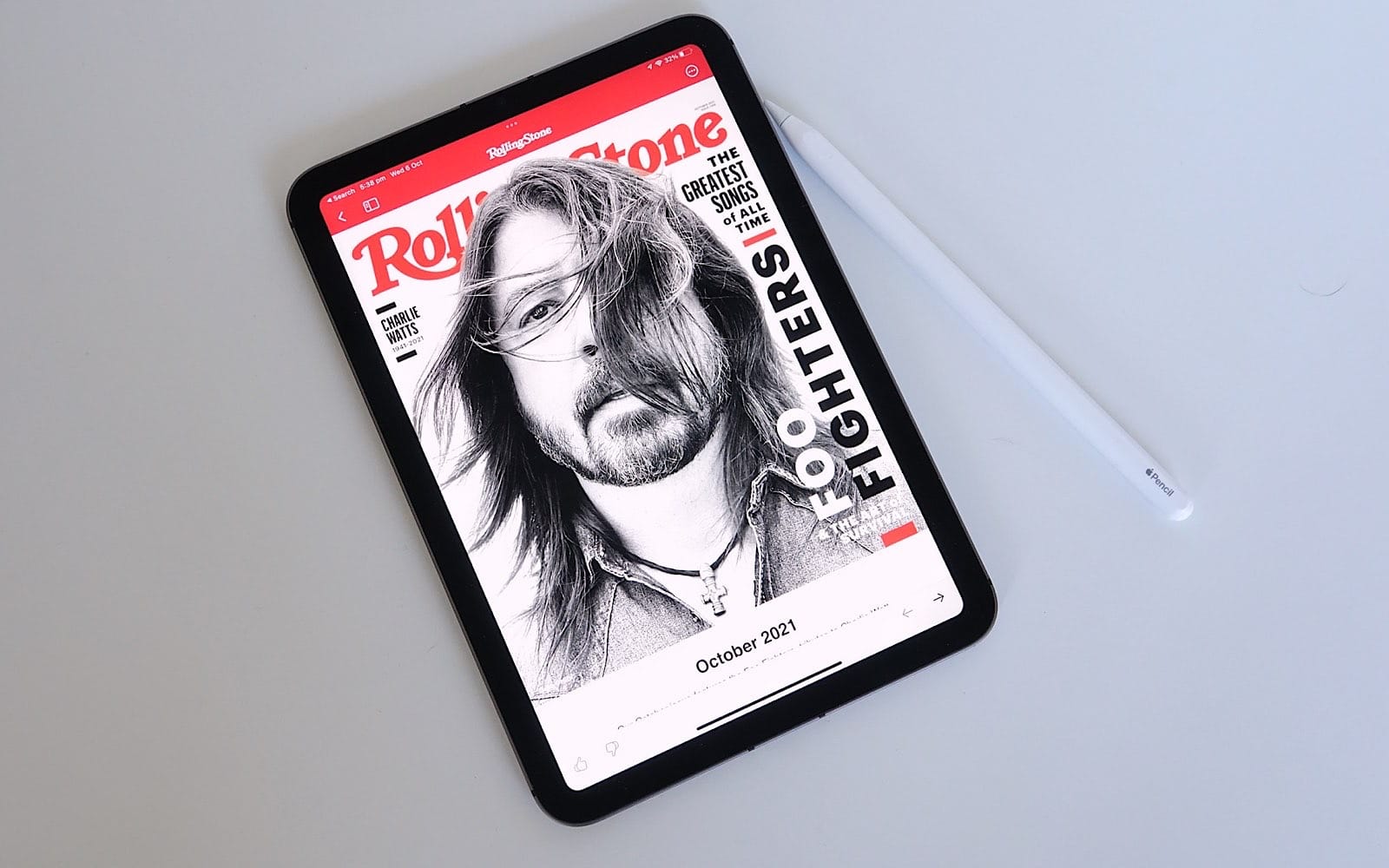 Reading Rolling Stone magazine on the iPad Mini from Apple News+.