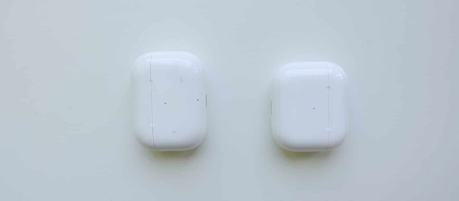 The cases of the AirPods Pro (left) vs AirPods 3 (right)