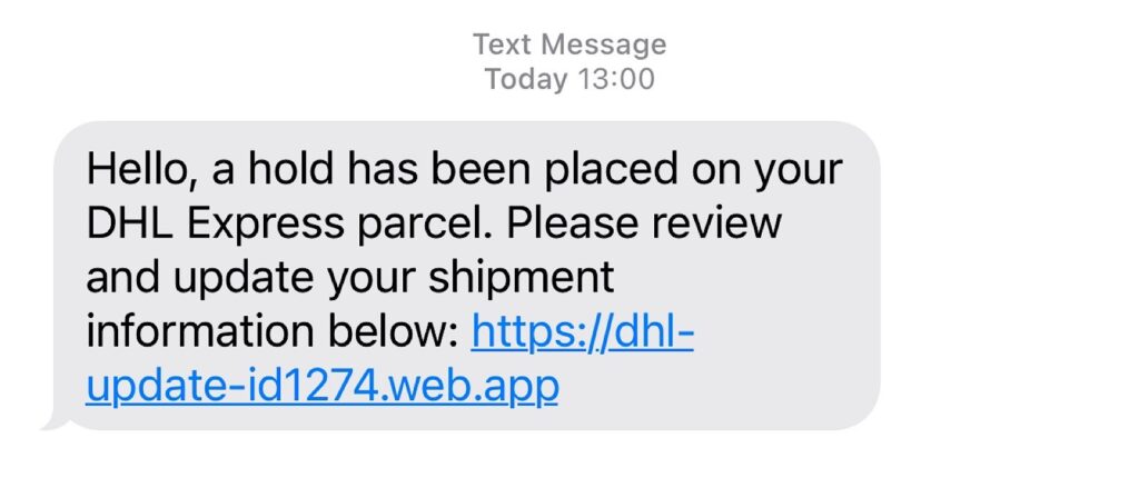 A DHL scam text... with surprisingly decent English.