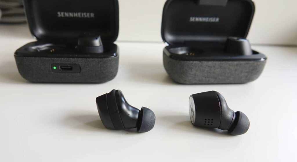 Sennheiser Momentum True Wireless 3 (left) versus the Momentum True Wireless 2 (right).