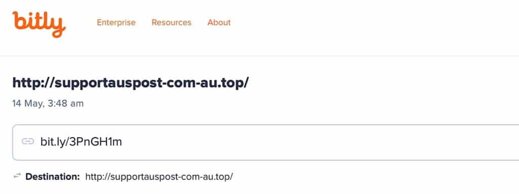 Where the Bitly link actually directs to: a scam that isn't Australia Post.