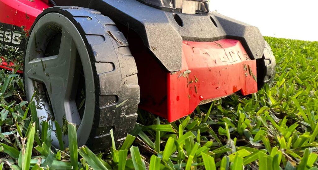 Ozito 18V Brushless Lawn Mower up close