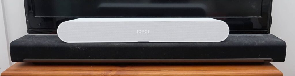 Sonos Ray on top of the Sonos Playbar