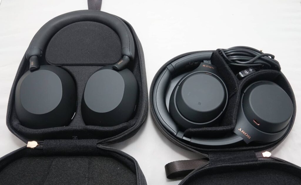 Comparing the cases and portability of the WH-1000XM5 and WH-1000XM4.