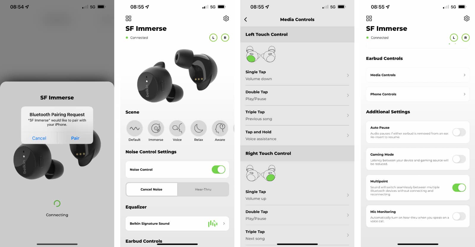 Belkin SOUNDFORM Immerse Noise Cancelling Earbuds, Black