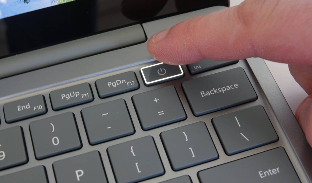 The fingerprint sensor on the Surface Laptop Go 2.