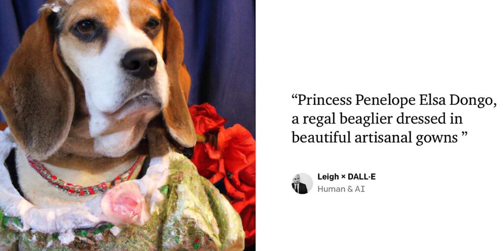 A DALL-E prompt of a dog as a regal princess