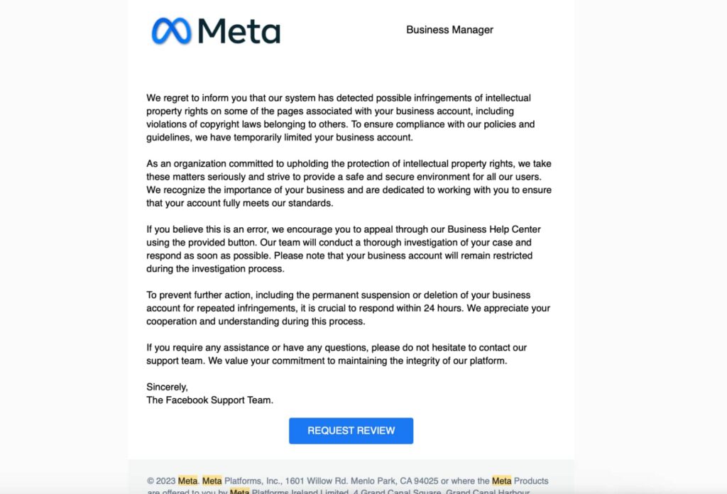 Meta page scam