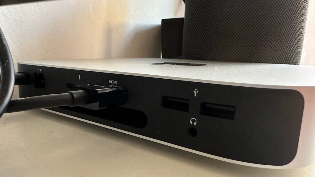 The ports on the back of the M2 Mac Mini