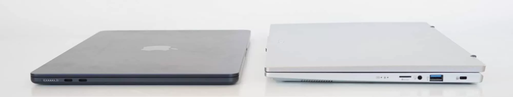 There's a clear difference in thickness between the M3 MacBook Air (left) and the Swift Go 14 (right). 